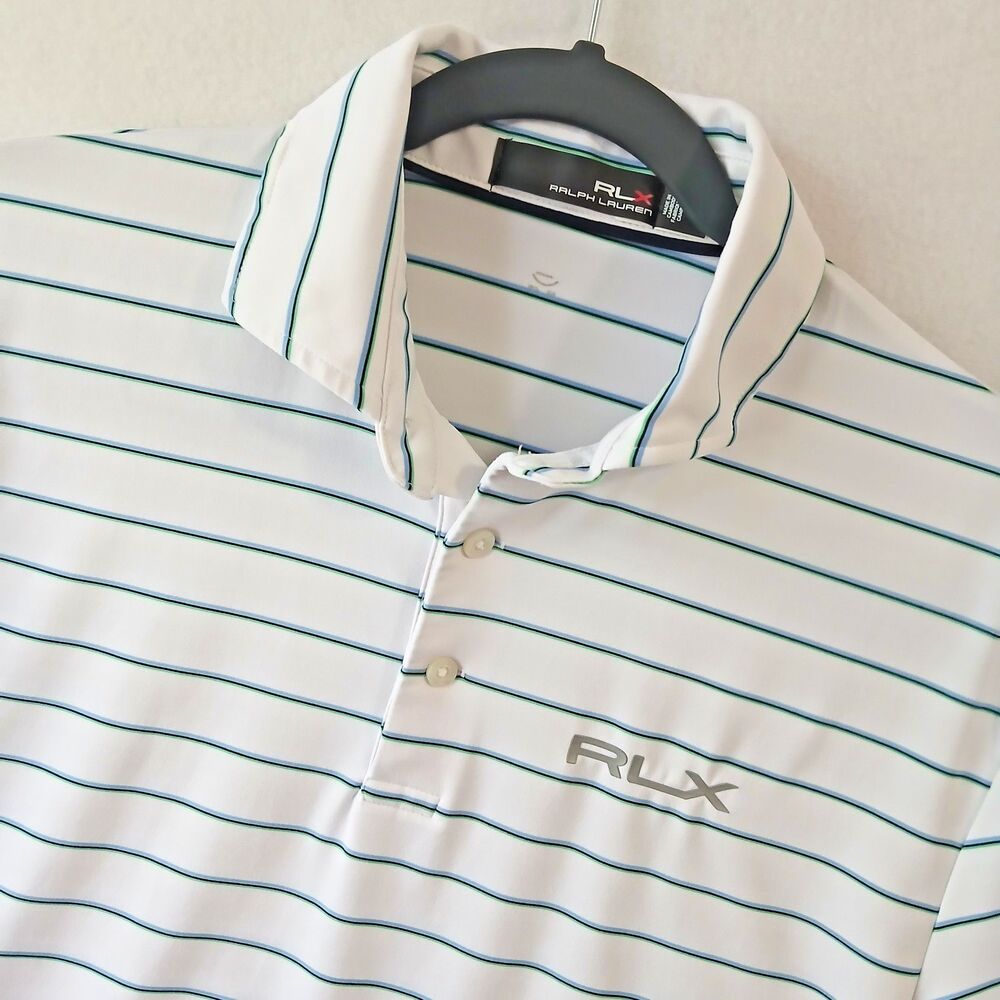 RLX Ralph Lauren Polo Shirt Mens SMALL White Stripe Golf Performance Logo #886